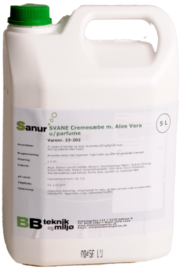 Sanur - SVANE Cremesæbe uden Parfume - 5 L - BB teknik og miljø